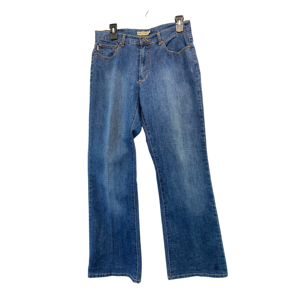 Max Studio Straight‎ Leg Jeans Womens 10 Blue Embroidered Pocket Stretch Denim